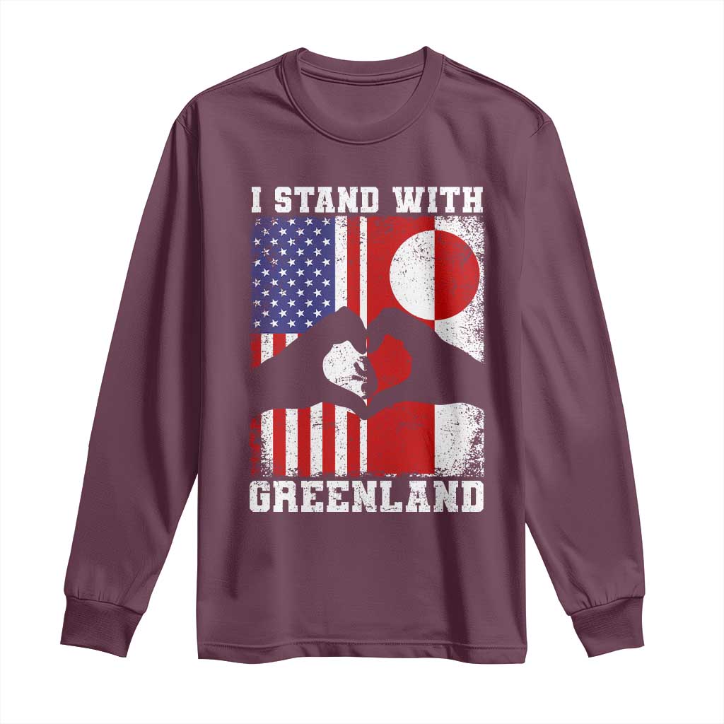 I Stand With Greenland Long Sleeve Shirt Greenlander US Flag Greenland American Usa America TS10 Maroon Print Your Wear