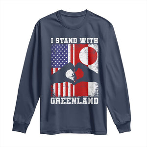 I Stand With Greenland Long Sleeve Shirt Greenlander US Flag Greenland American Usa America TS10 Navy Print Your Wear