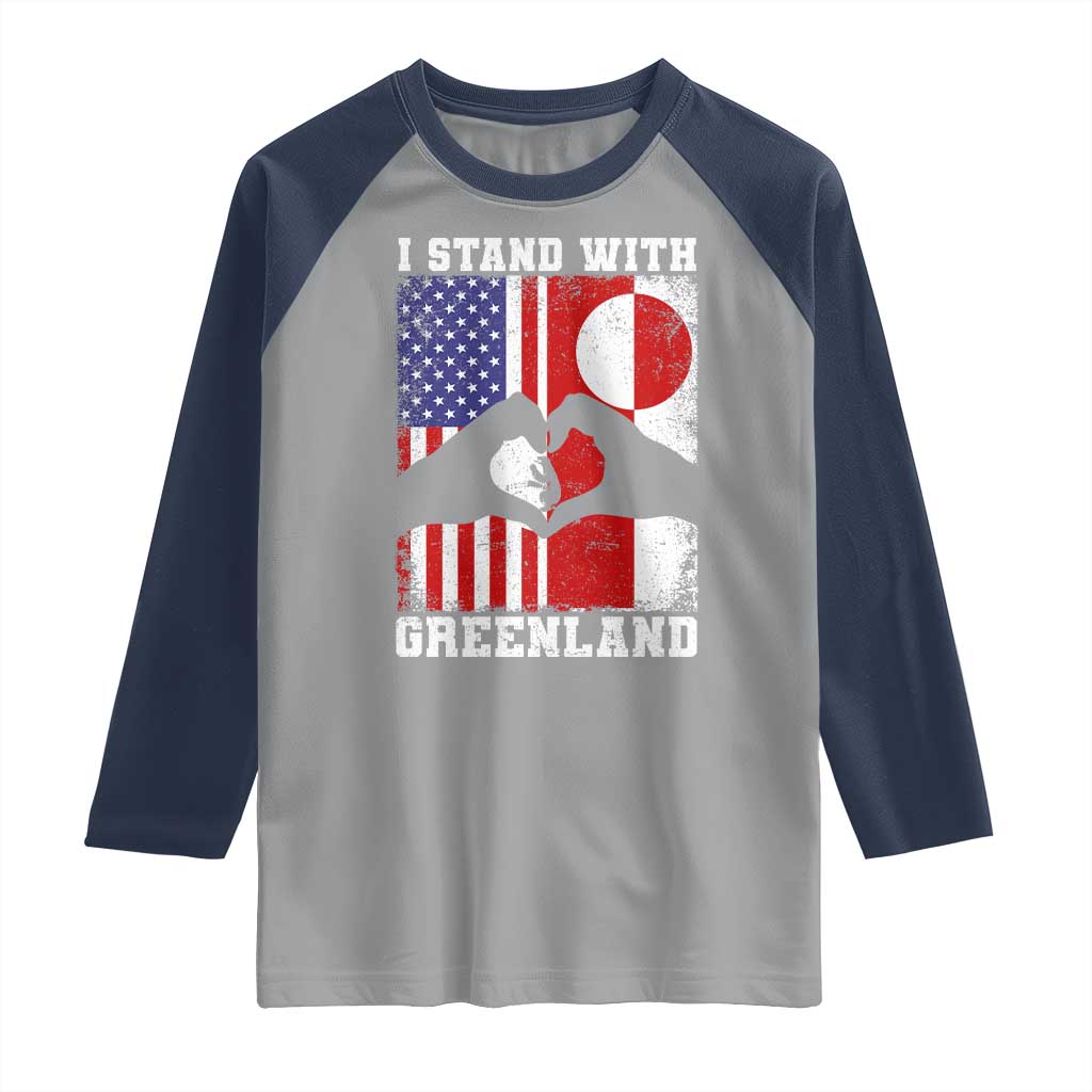 I Stand With Greenland Raglan Shirt Greenlander US Flag Greenland American Usa America TS10 Sport Gray Navy Print Your Wear