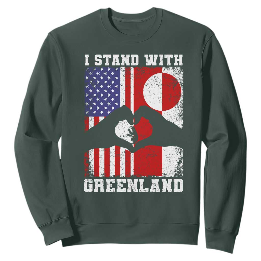 I Stand With Greenland Sweatshirt Greenlander US Flag Greenland American Usa America TS10 Dark Forest Green Print Your Wear