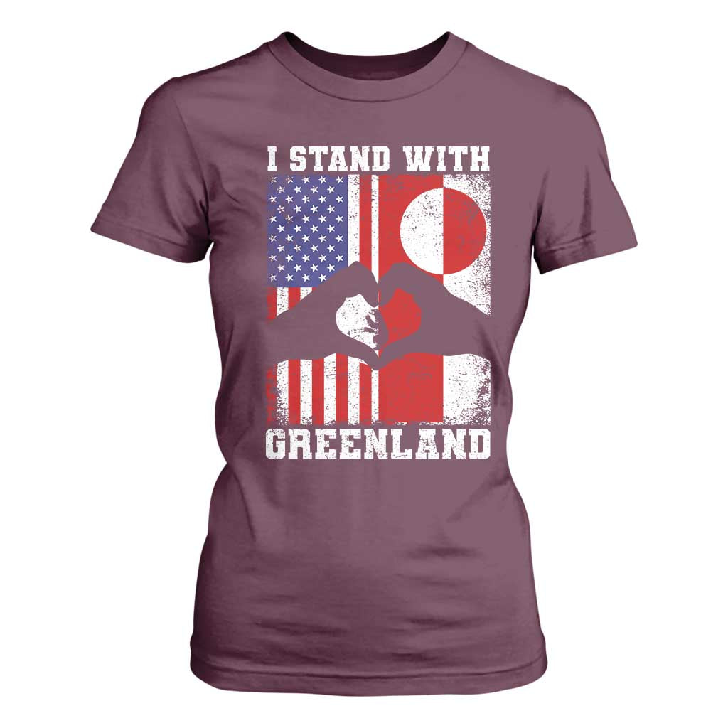 I Stand With Greenland T Shirt For Women Greenlander US Flag Greenland American Usa America TS10 Maroon Print Your Wear
