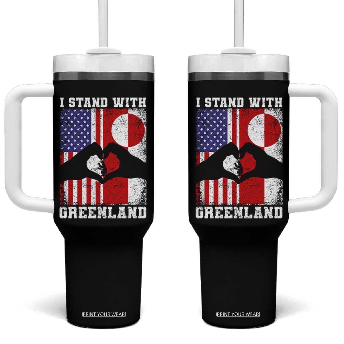 I Stand With Greenland Tumbler With Handle Greenlander US Flag Greenland American Usa America TS10 One Size: 40 oz Black Print Your Wear