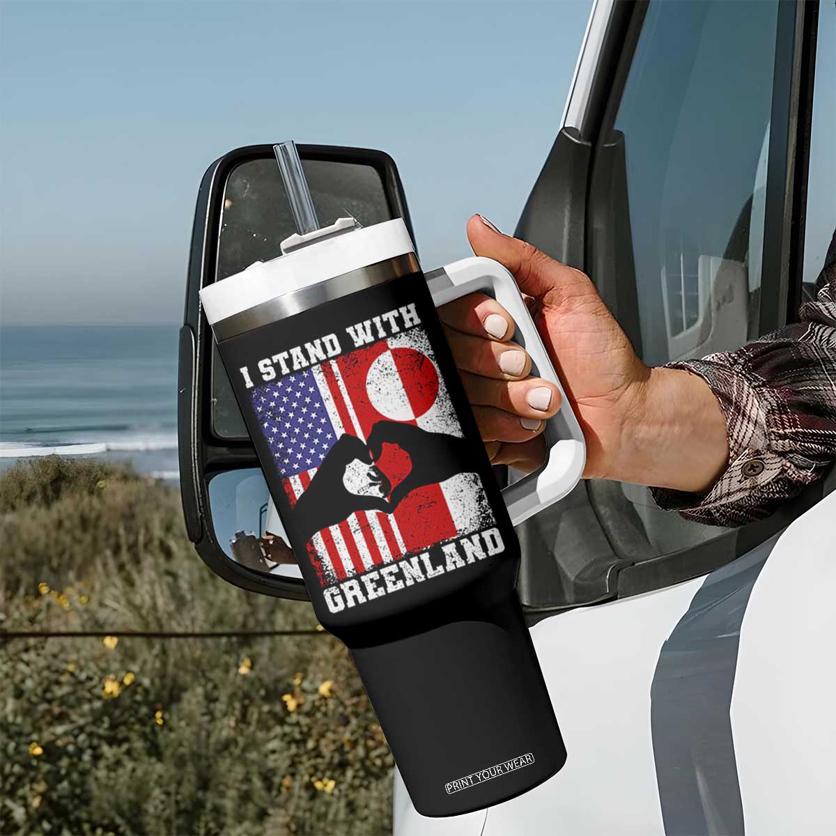 I Stand With Greenland Tumbler With Handle Greenlander US Flag Greenland American Usa America TS10 Print Your Wear