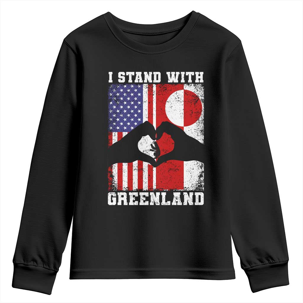 I Stand With Greenland Youth Sweatshirt Greenlander US Flag Greenland American Usa America TS10 Black Print Your Wear