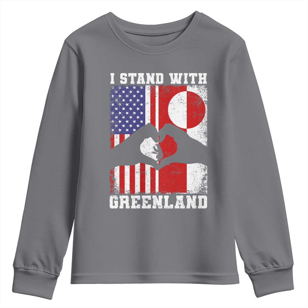 I Stand With Greenland Youth Sweatshirt Greenlander US Flag Greenland American Usa America TS10 Charcoal Print Your Wear