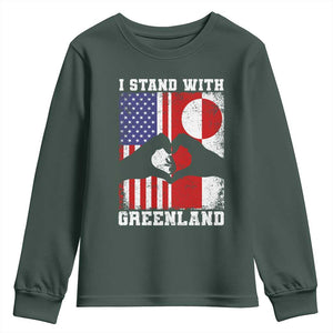 I Stand With Greenland Youth Sweatshirt Greenlander US Flag Greenland American Usa America TS10 Dark Forest Green Print Your Wear