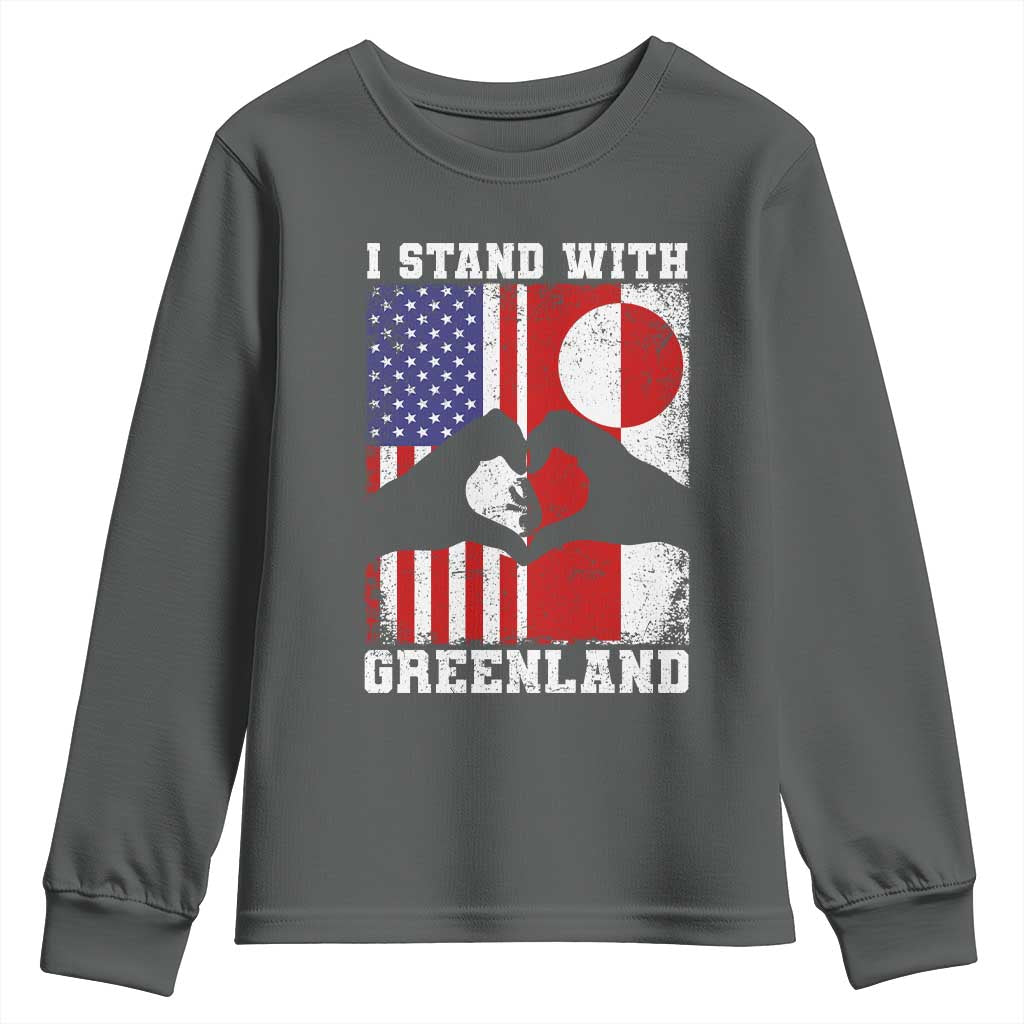 I Stand With Greenland Youth Sweatshirt Greenlander US Flag Greenland American Usa America TS10 Dark Heather Print Your Wear