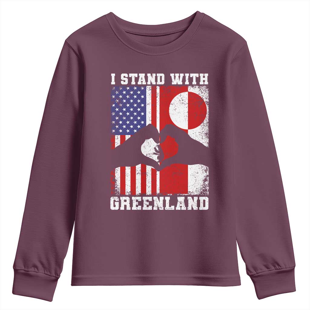 I Stand With Greenland Youth Sweatshirt Greenlander US Flag Greenland American Usa America TS10 Maroon Print Your Wear