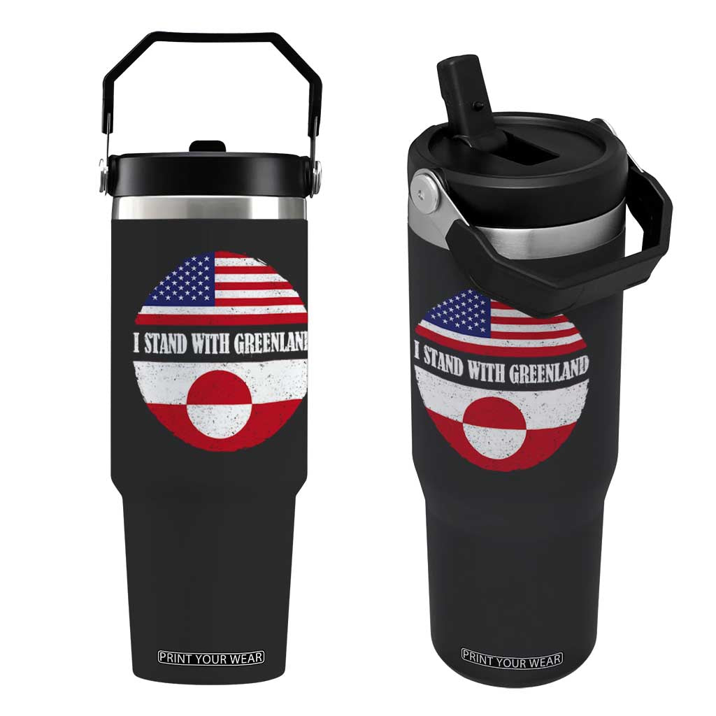 I Stand With Greenland Flip Straw Tumbler Political Protest Greenlander American Flag TS10 One Size: 30 oz Black Print Your Wear
