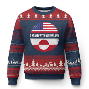I Stand With Greenland Ugly Christmas Sweater Political Protest Greenlander American Flag TS10 Navy Red Print Your Wear