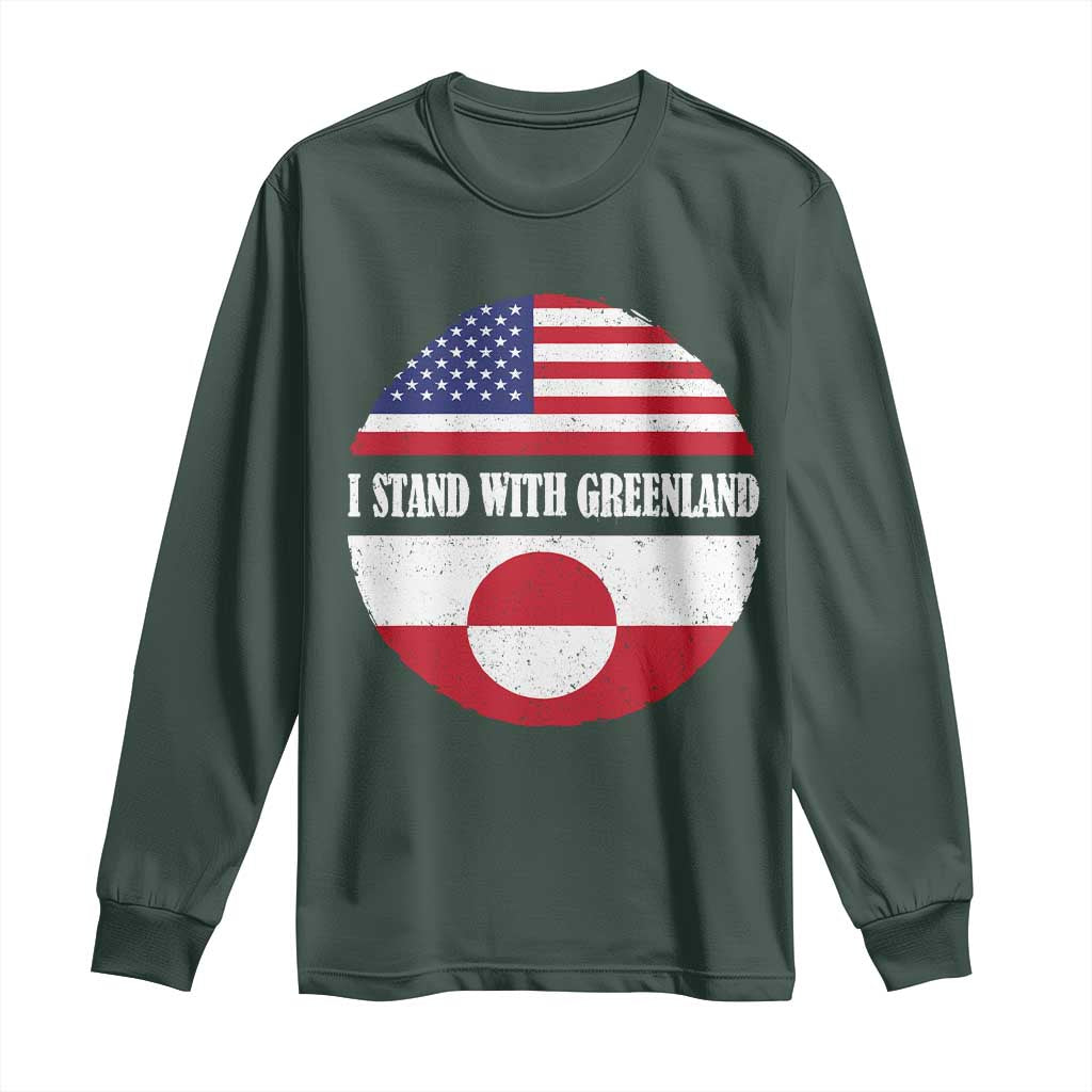 I Stand With Greenland Long Sleeve Shirt Political Protest Greenlander American Flag TS10 Dark Forest Green Print Your Wear