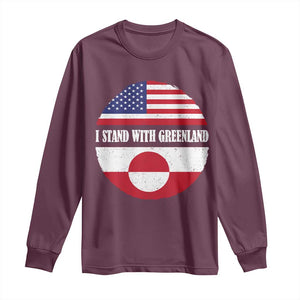 I Stand With Greenland Long Sleeve Shirt Political Protest Greenlander American Flag TS10 Maroon Print Your Wear