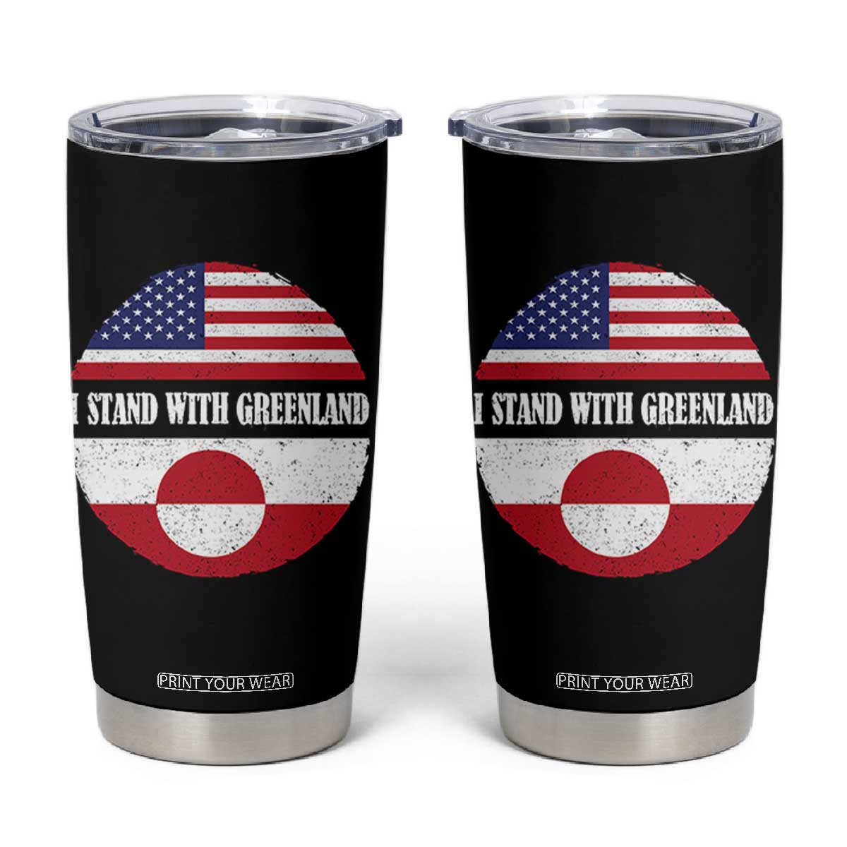I Stand With Greenland Tumbler Cup Political Protest Greenlander American Flag TS10 Black Print Your Wear