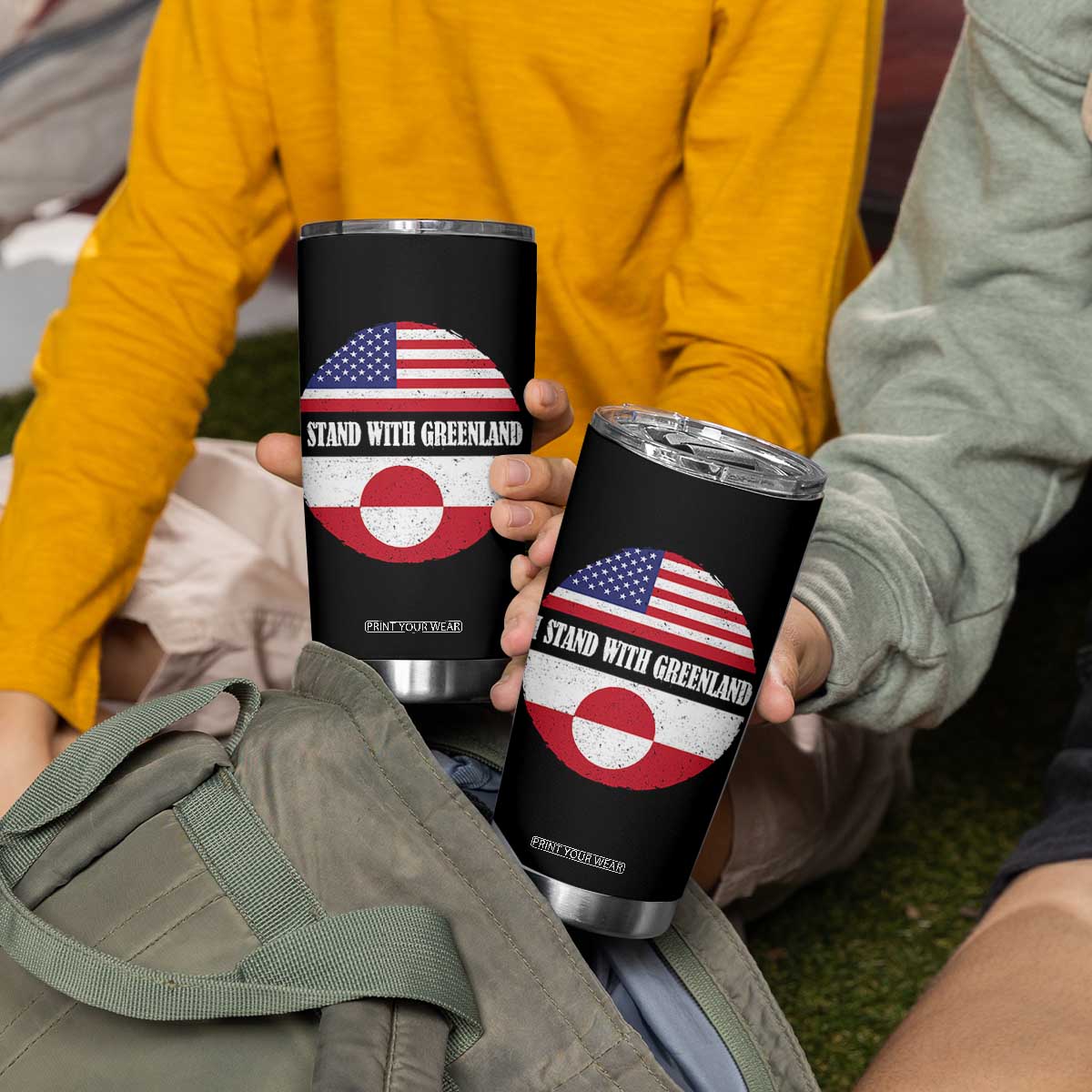 I Stand With Greenland Tumbler Cup Political Protest Greenlander American Flag TS10 Print Your Wear