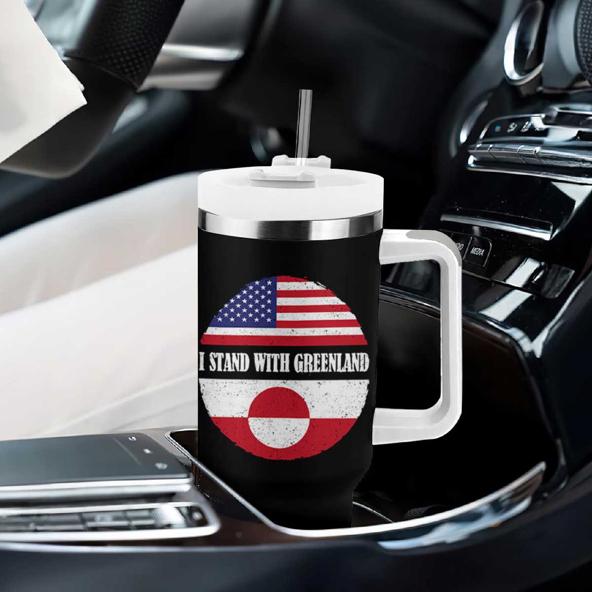 I Stand With Greenland Tumbler With Handle Political Protest Greenlander American Flag TS10 Print Your Wear