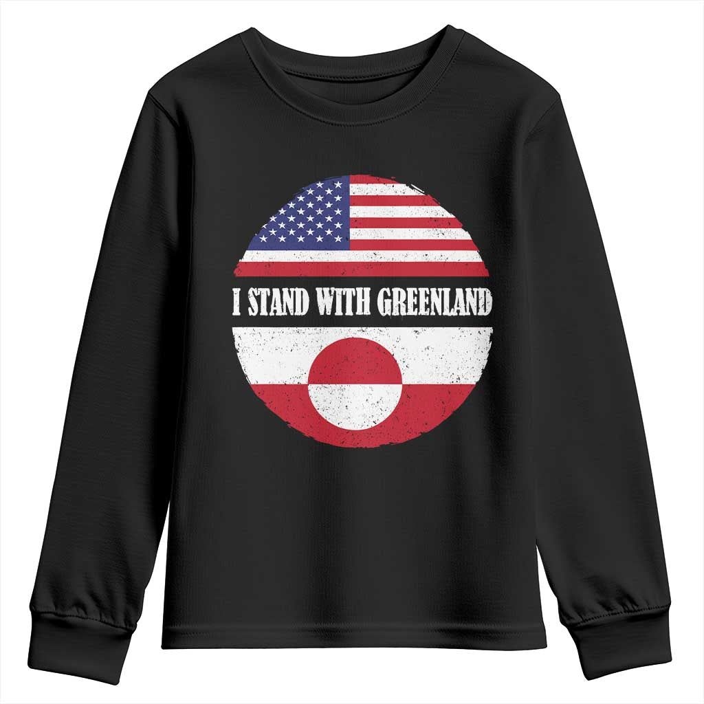 I Stand With Greenland Youth Sweatshirt Political Protest Greenlander American Flag TS10 Black Print Your Wear