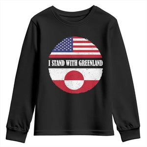 I Stand With Greenland Youth Sweatshirt Political Protest Greenlander American Flag TS10 Black Print Your Wear