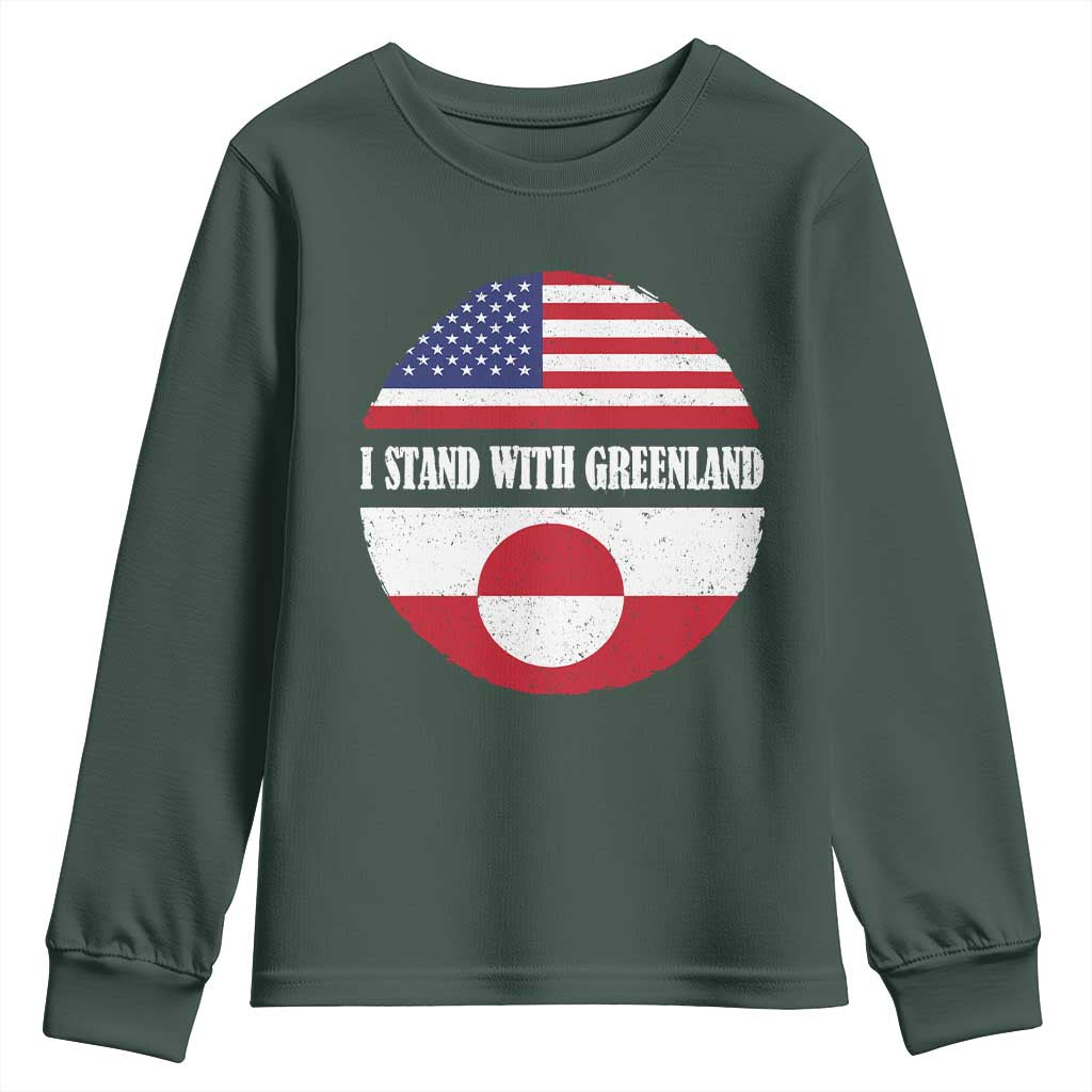 I Stand With Greenland Youth Sweatshirt Political Protest Greenlander American Flag TS10 Dark Forest Green Print Your Wear