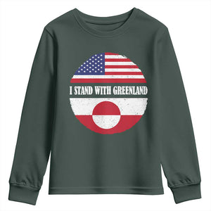 I Stand With Greenland Youth Sweatshirt Political Protest Greenlander American Flag TS10 Dark Forest Green Print Your Wear