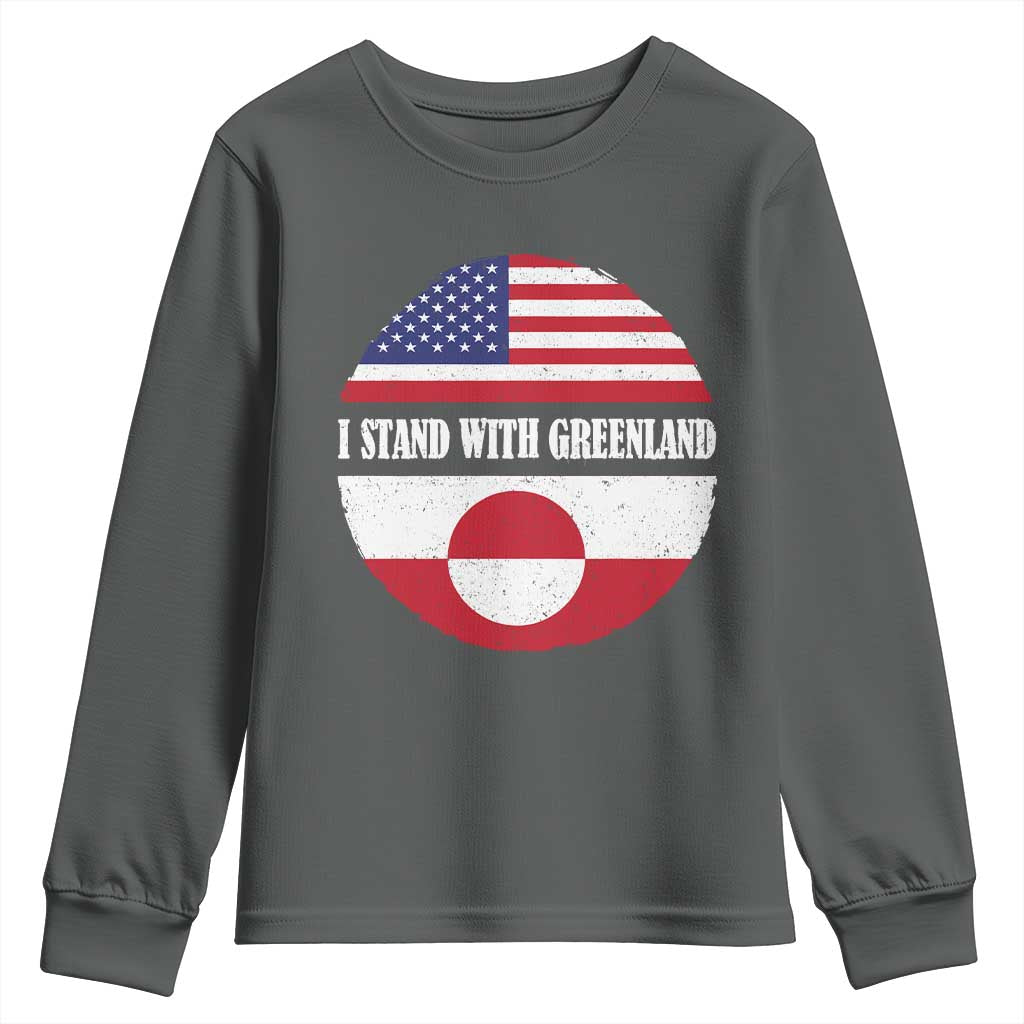 I Stand With Greenland Youth Sweatshirt Political Protest Greenlander American Flag TS10 Dark Heather Print Your Wear