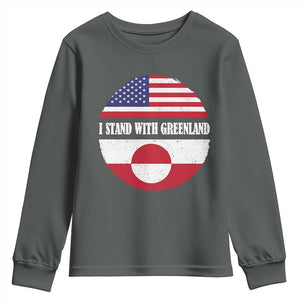 I Stand With Greenland Youth Sweatshirt Political Protest Greenlander American Flag TS10 Dark Heather Print Your Wear