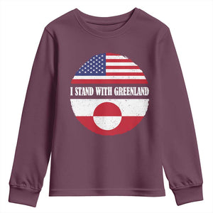 I Stand With Greenland Youth Sweatshirt Political Protest Greenlander American Flag TS10 Maroon Print Your Wear