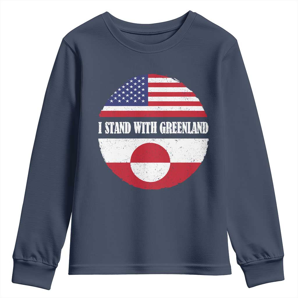 I Stand With Greenland Youth Sweatshirt Political Protest Greenlander American Flag TS10 Navy Print Your Wear