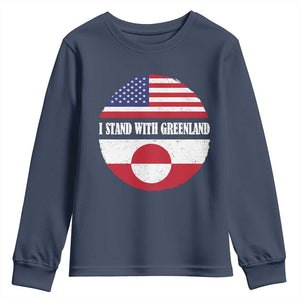 I Stand With Greenland Youth Sweatshirt Political Protest Greenlander American Flag TS10 Navy Print Your Wear