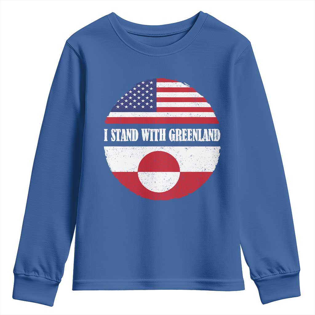 I Stand With Greenland Youth Sweatshirt Political Protest Greenlander American Flag TS10 Royal Blue Print Your Wear