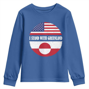 I Stand With Greenland Youth Sweatshirt Political Protest Greenlander American Flag TS10 Royal Blue Print Your Wear