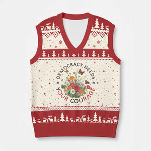 Pro Democracy V-Neck Knit Sweater Vest Human Rights Our Rage Protest Floral FDT TS10 Beige Red Print Your Wear