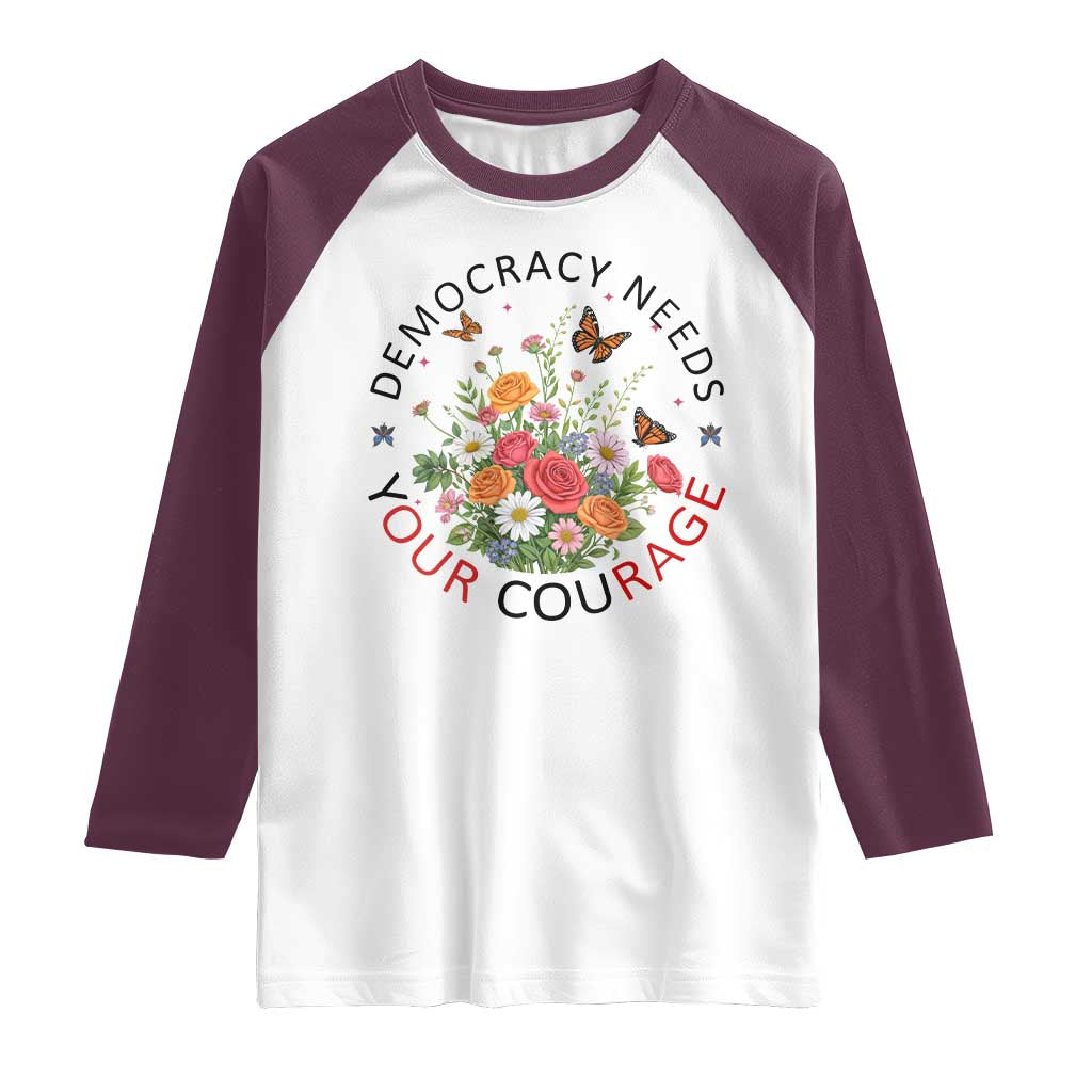 Pro Democracy Raglan Shirt Human Rights Our Rage Protest Floral FDT TS10 White Maroon Print Your Wear