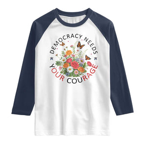 Pro Democracy Raglan Shirt Human Rights Our Rage Protest Floral FDT TS10 White Navy Print Your Wear