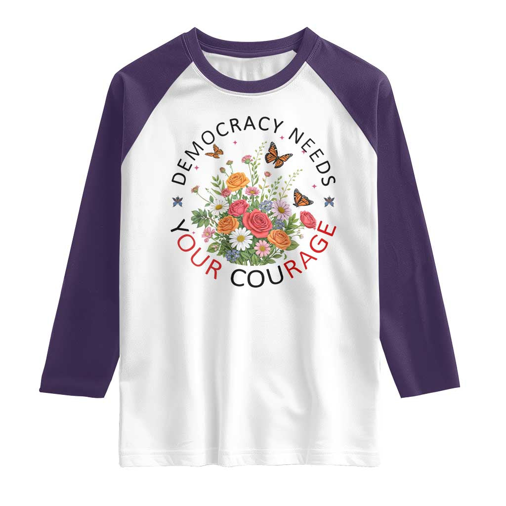 Pro Democracy Raglan Shirt Human Rights Our Rage Protest Floral FDT TS10 White Purple Print Your Wear