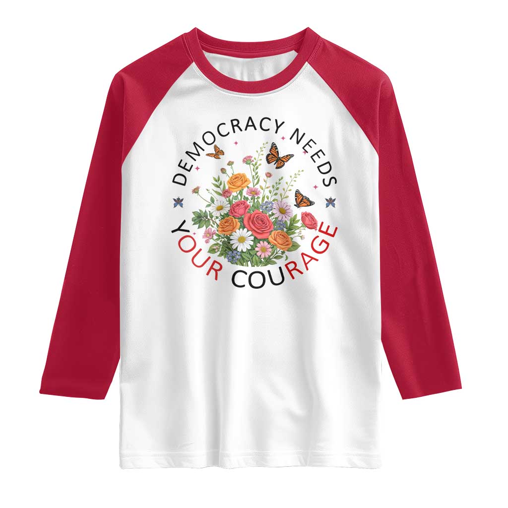 Pro Democracy Raglan Shirt Human Rights Our Rage Protest Floral FDT TS10 White Red Print Your Wear