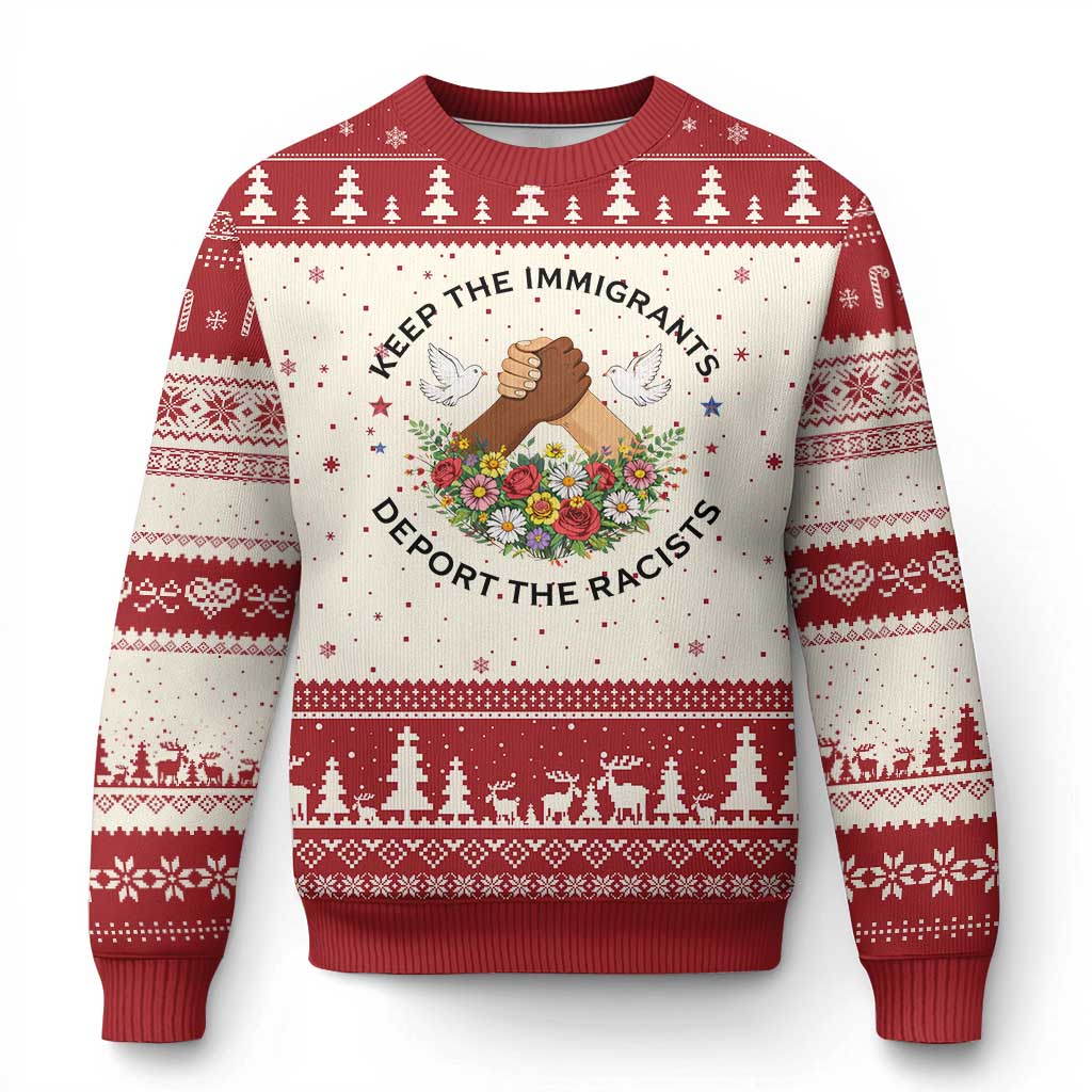 Keep The Immigrants Deport The Racist Ugly Christmas Sweater Floral FDT TS10 Beige Red Print Your Wear
