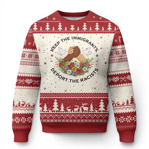 Keep The Immigrants Deport The Racist Ugly Christmas Sweater Floral FDT TS10 Beige Red Print Your Wear