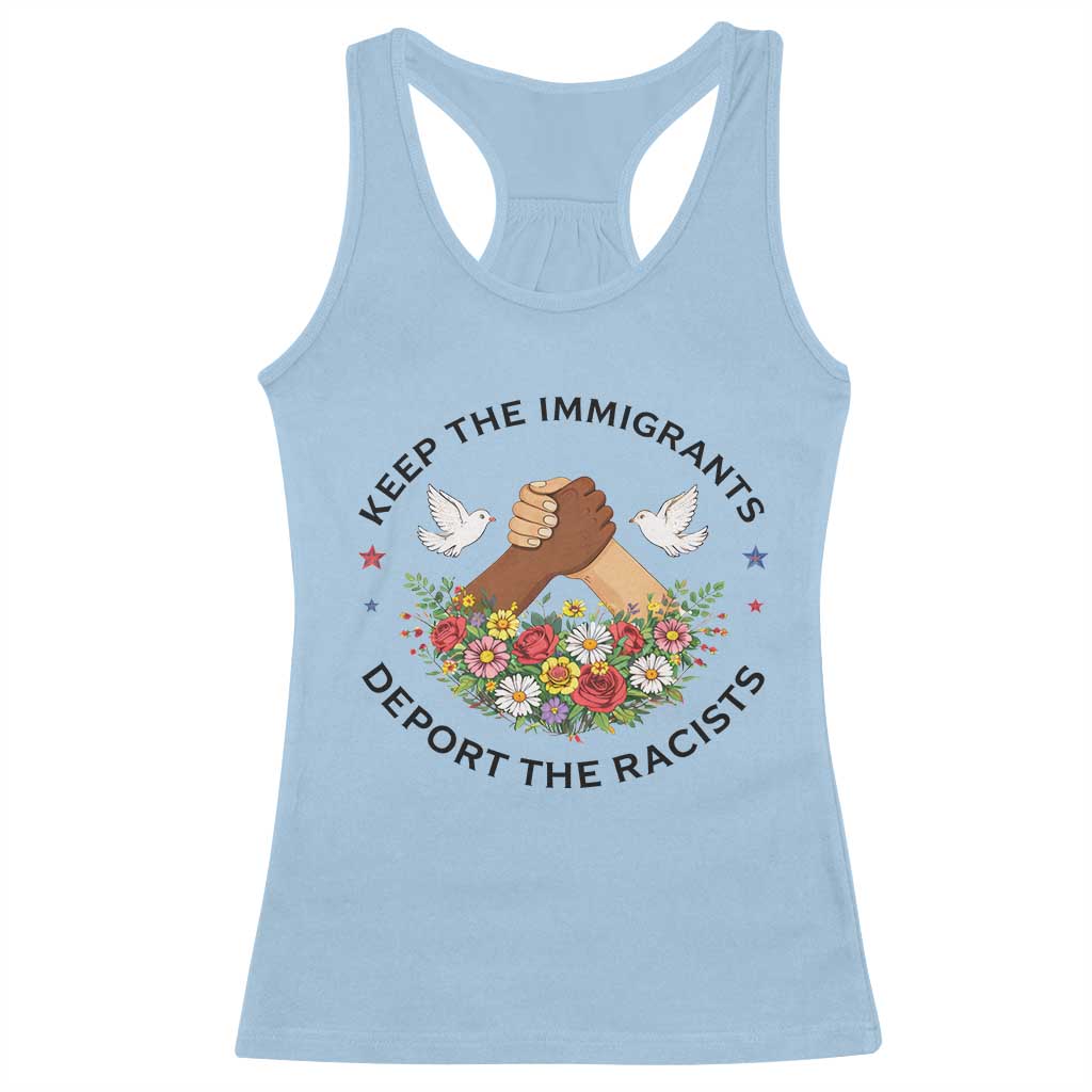Keep The Immigrants Deport The Racist Racerback Tank Top Floral FDT TS10 Light Blue Print Your Wear