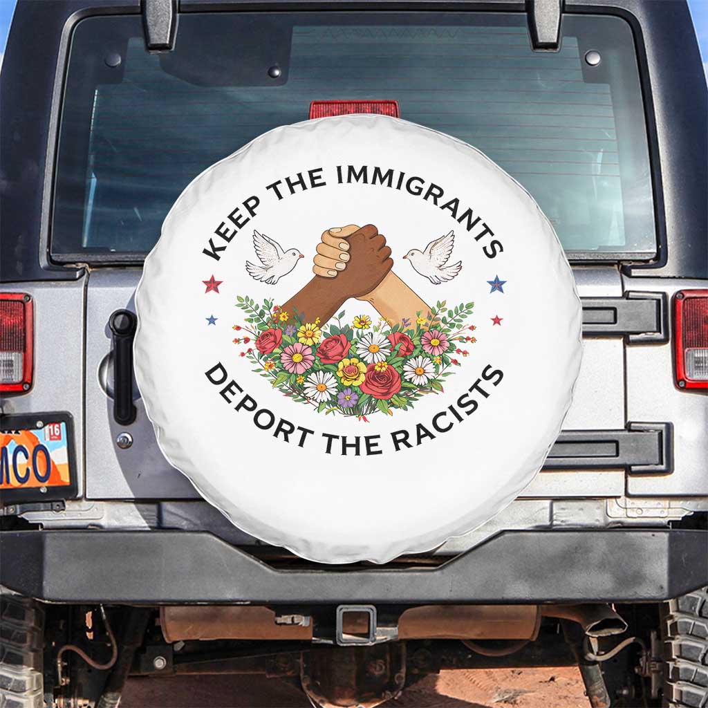 Keep The Immigrants Deport The Racist Spare Tire Cover Floral FDT TS10 No hole White Print Your Wear