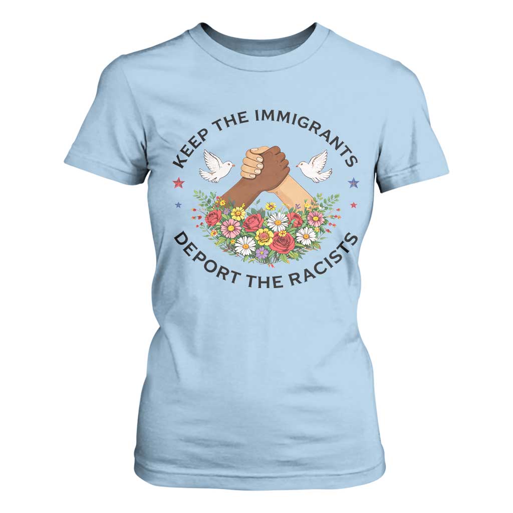 Keep The Immigrants Deport The Racist T Shirt For Women Floral FDT TS10 Light Blue Print Your Wear