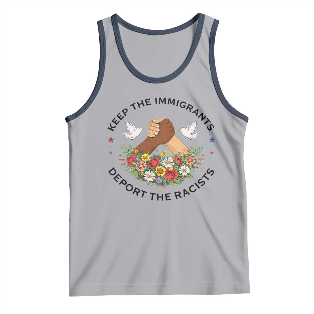 Keep The Immigrants Deport The Racist Tank Top Floral FDT TS10 Athletic Heather Navy Print Your Wear