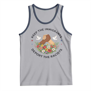 Keep The Immigrants Deport The Racist Tank Top Floral FDT TS10 Athletic Heather Navy Print Your Wear