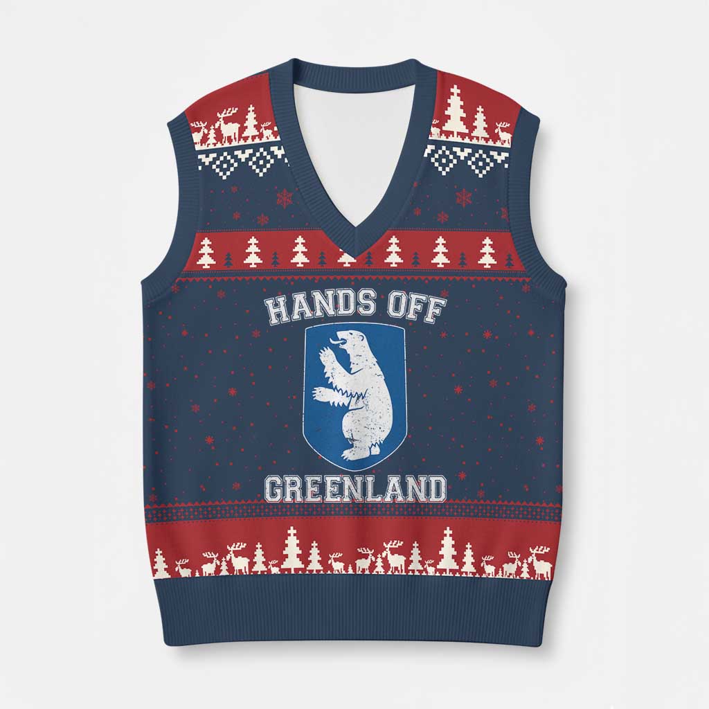 Hands Off Greenland V-Neck Knit Sweater Vest Polar Bear Vintage Political Protest TS10 Navy Red Print Your Wear