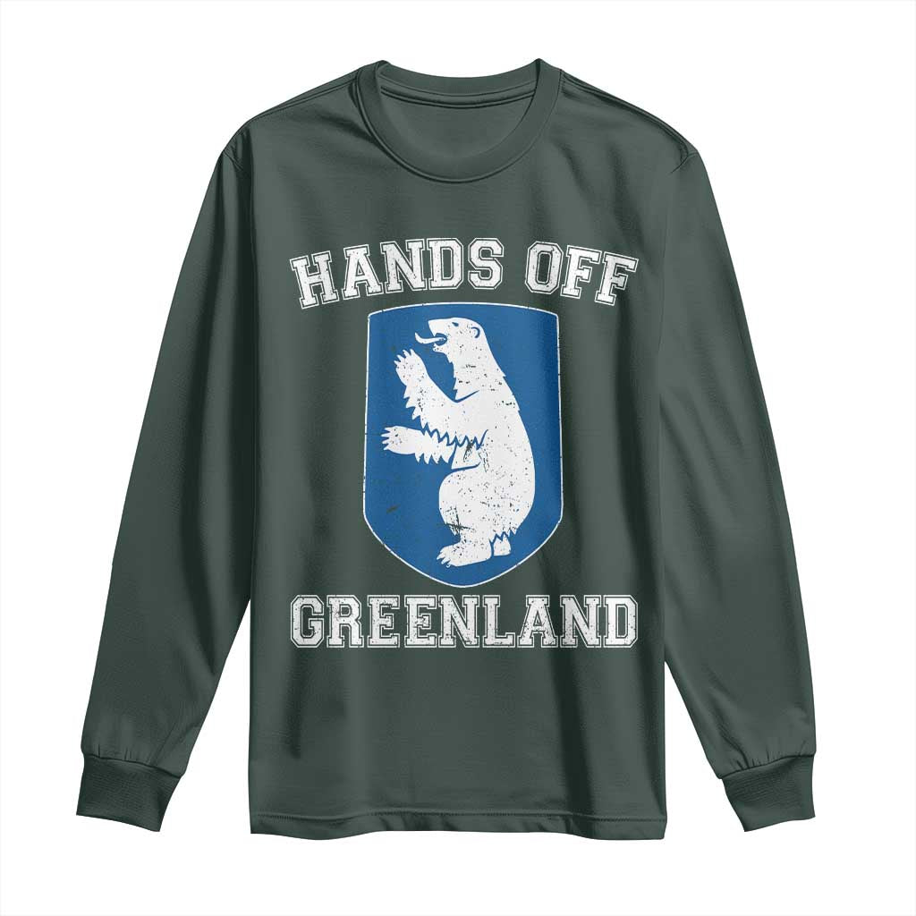 Hands Off Greenland Long Sleeve Shirt Polar Bear Vintage Political Protest TS10 Dark Forest Green Print Your Wear