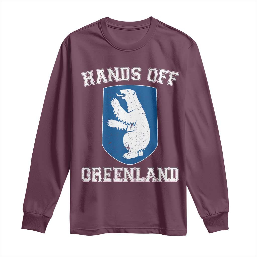 Hands Off Greenland Long Sleeve Shirt Polar Bear Vintage Political Protest TS10 Maroon Print Your Wear