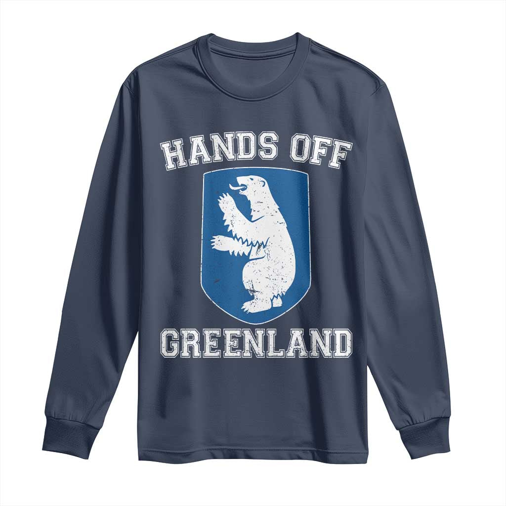 Hands Off Greenland Long Sleeve Shirt Polar Bear Vintage Political Protest TS10 Navy Print Your Wear