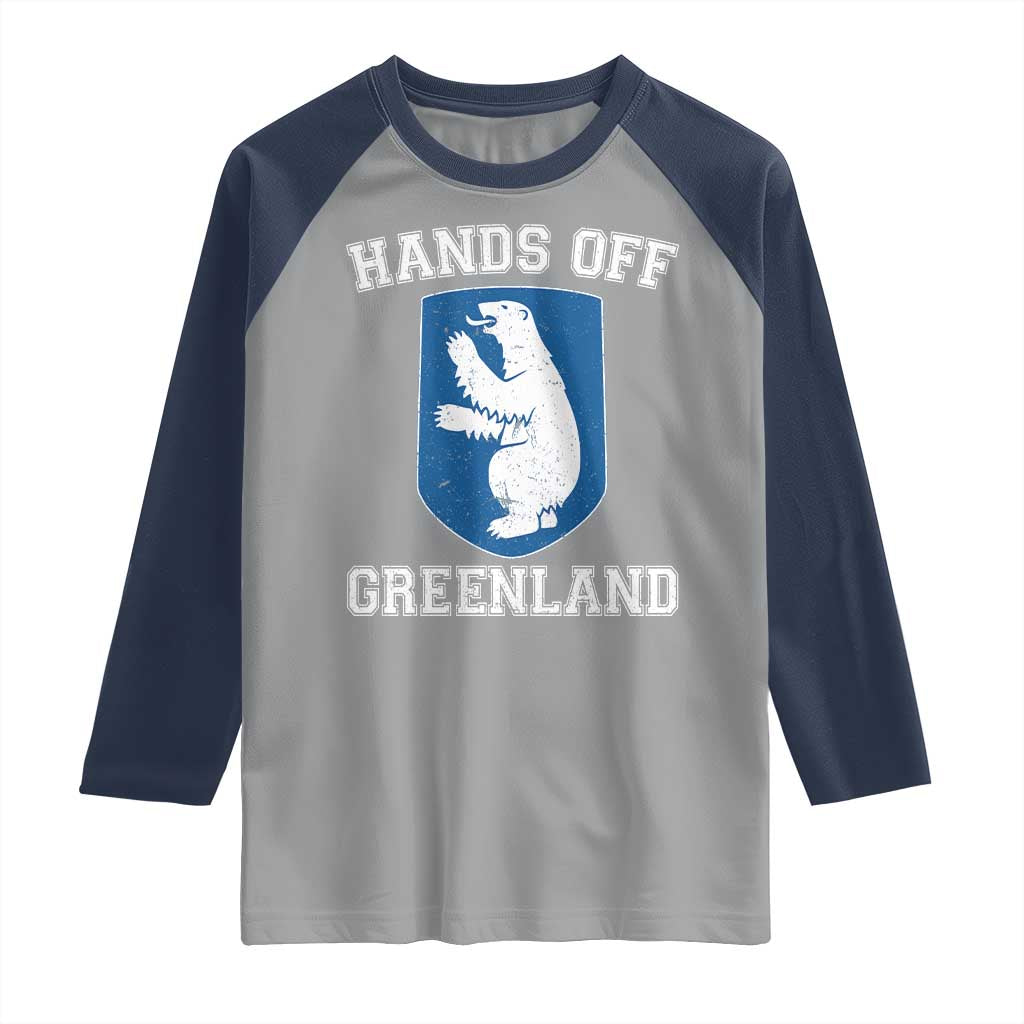 Hands Off Greenland Raglan Shirt Polar Bear Vintage Political Protest TS10 Sport Gray Navy Print Your Wear