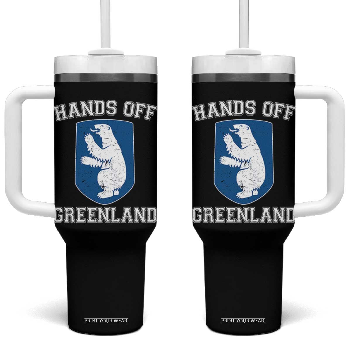 Hands Off Greenland Tumbler With Handle Polar Bear Vintage Political Protest TS10 One Size: 40 oz Black Print Your Wear