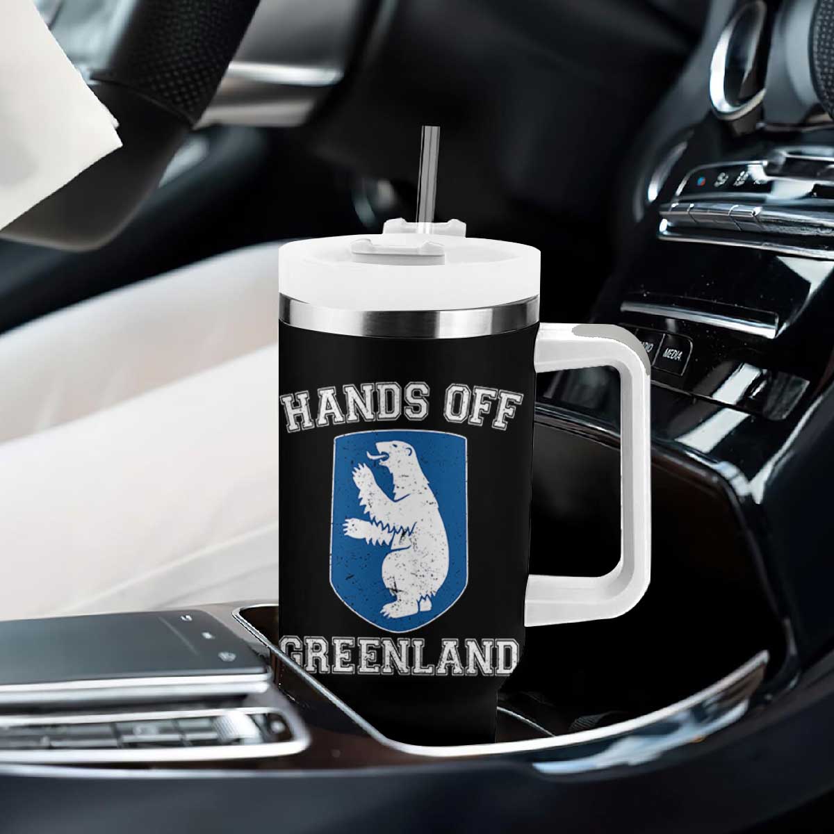 Hands Off Greenland Tumbler With Handle Polar Bear Vintage Political Protest TS10 Print Your Wear