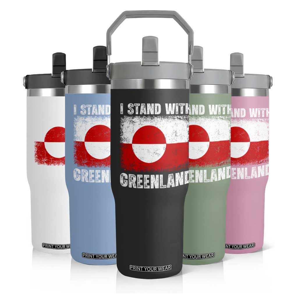 I Stand With Greenland Flip Straw Tumbler Grunge Flag TS10 Print Your Wear